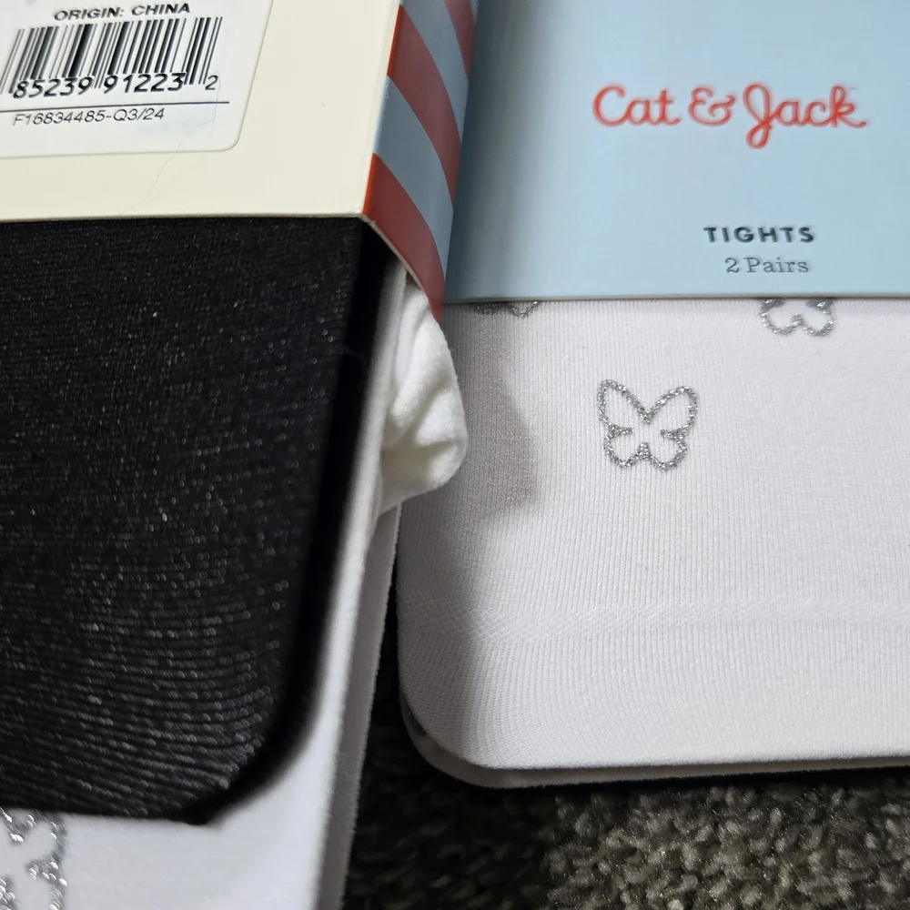 Cat & Jack Butterfly Tights and Black Tights Set (2 PAIR) NEW size 4X to 6X